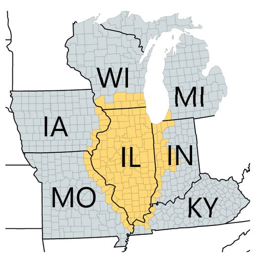 map of Travel Midwest coverage area