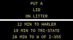 SEE TRACKS ALWAYS THINK TRAIN . 11 MIN TO HARLEM 17 MIN TO TRI-STATE 24 MIN TO W OF I-355 